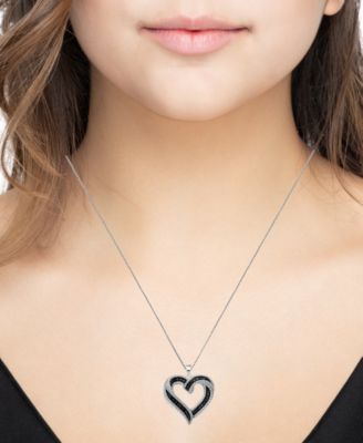 Black Diamond Heart 18" Pendant Necklace (1/6 ct. t.w.) in Sterling Silver