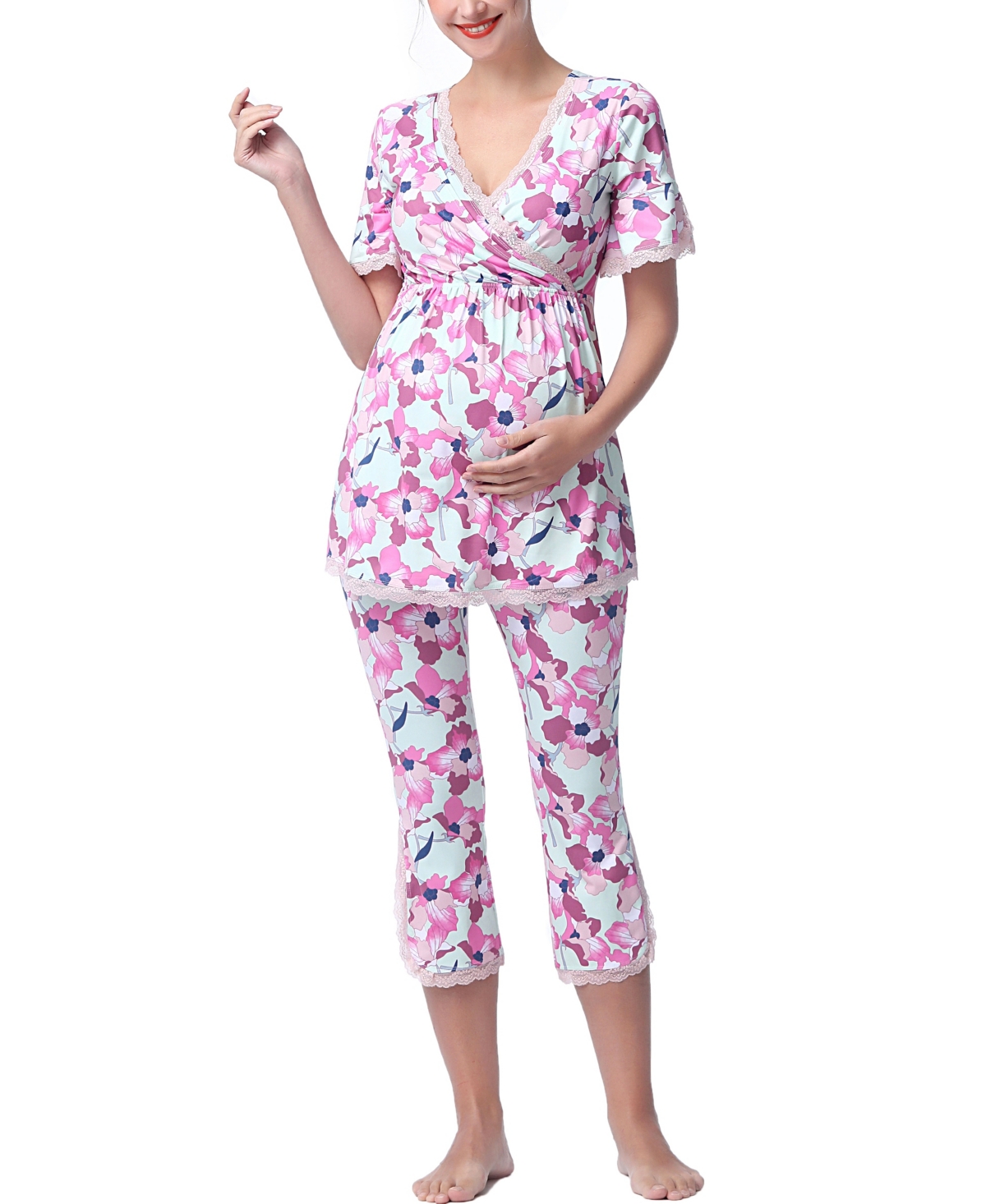 kimi + kai Maternity Koi Nursing Pajama Set - Parfait pink