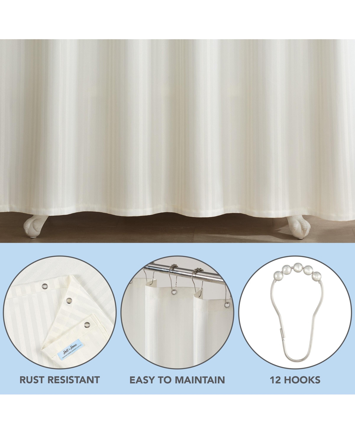 Arkwright Home Host & Home Damask Shower Curtain Set with 12 Metal Rolling Rings, Weighted Hem, Rust-Proof Grommets, Fine 100% Polyester Yarn, 72x72