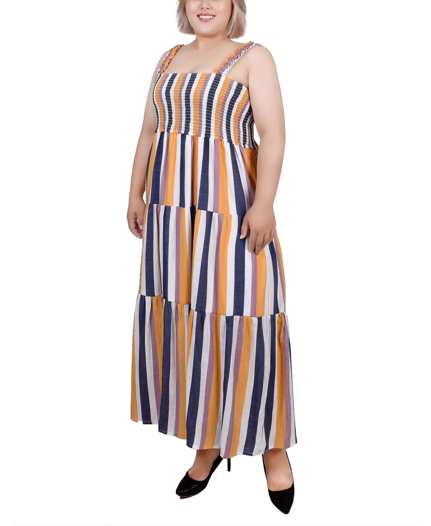 Женское платье NY Collection Plus Size Smocked-Bodice Tiered, цвет: Синий — фото 3