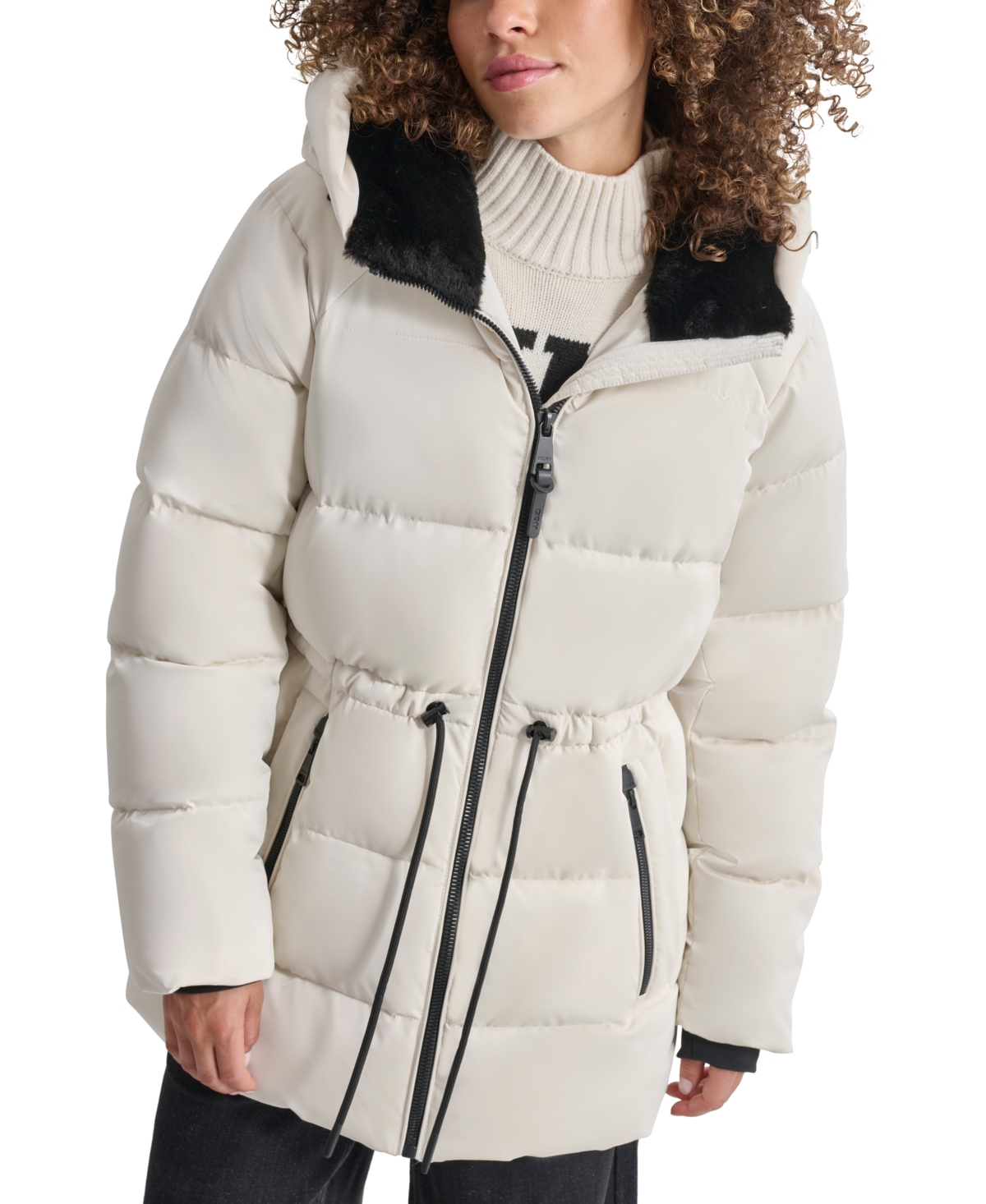 Dkny Women's Shine Hooded Anorak Puffer Coat In Pearl