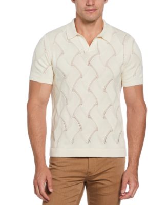 Perry Ellis - Men's Short Sleeve Basket Weave Open Collar Polo Sweater