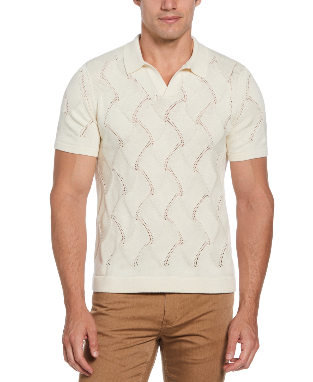 Men's Short Sleeve Basket Weave Open Collar Polo Sweater - Birch