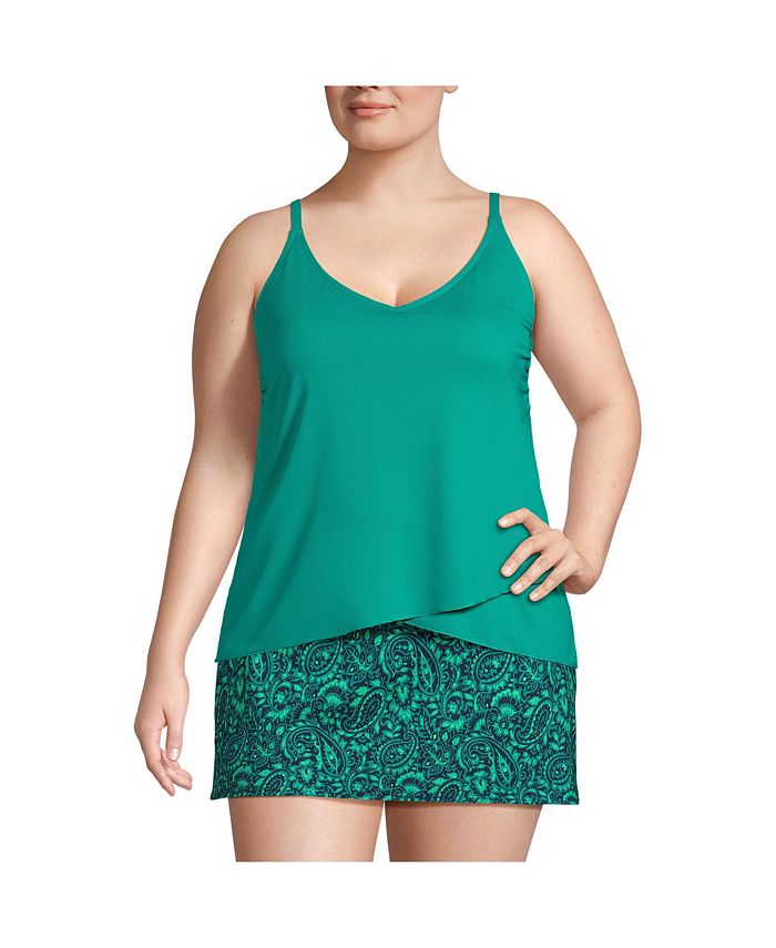 Lands' End Plus Size Long Torso Chlorine Resistant Tulip Hem Tankini