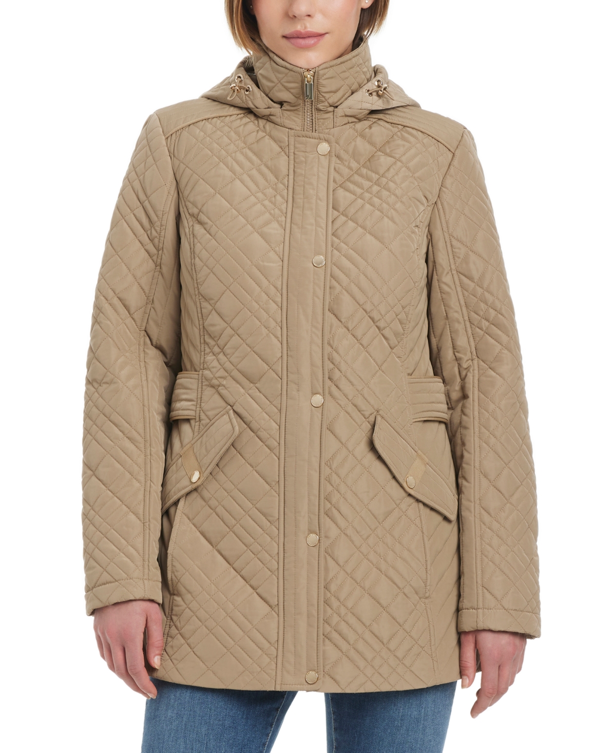 Jones New York Women's Hooded Stand-collar Quilted Coat In Toast
