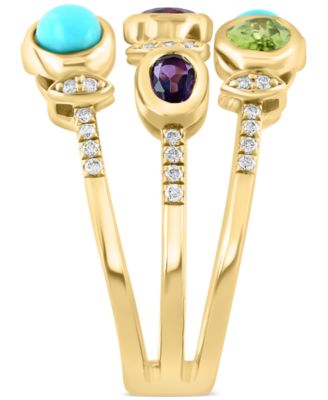 EFFY&reg; Multi-Gemstone (1-5/8 ct. t.w.), Turquoise, & Diamond (1/5 ct. t.w.) Triple Row Statement Ring in 14k Gold