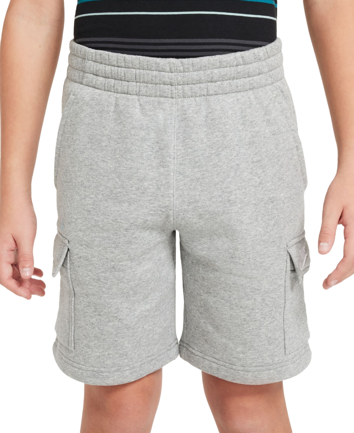 Shop Nike Big Kids Sportswear Club Fleece Cargo Shorts In Dk Grey Heather,base Grey,white