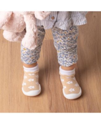 Infant Girl Breathable Washable Non-Slip Sock Shoes Daisies - Latte