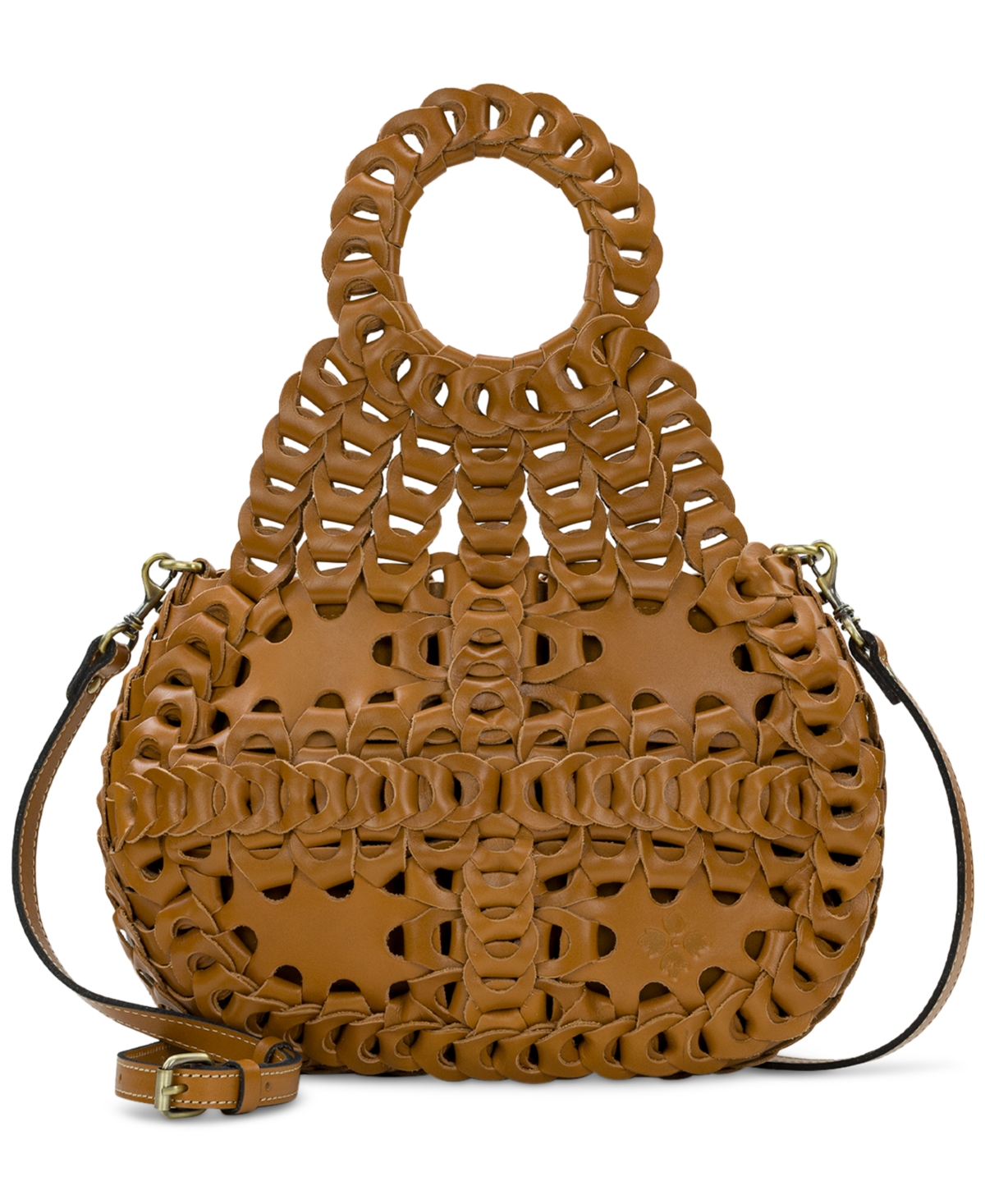 Shop Patricia Nash Ticci Chain-link Leather Crossbody Bag In Hazelnut