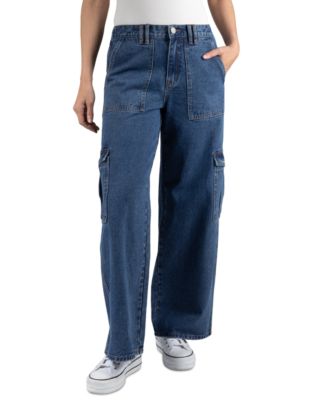 Indigo Rein - Juniors' High-Rise Wide-Leg Cargo Jeans