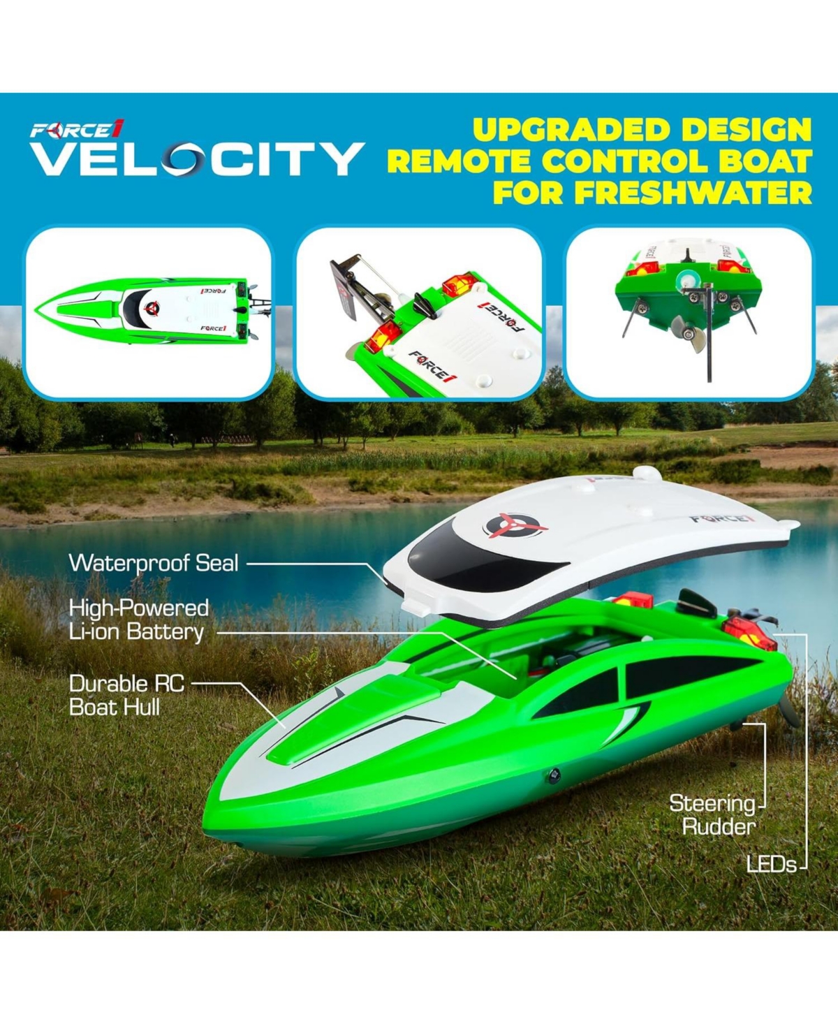 Force1 Velocity Fast Rc Boat -- Green