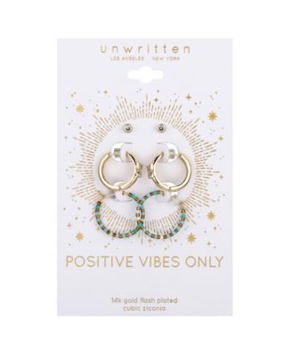 Cubic Zirconia Heart Moon and Multi Blue Beaded Hoop Stud Earring Set