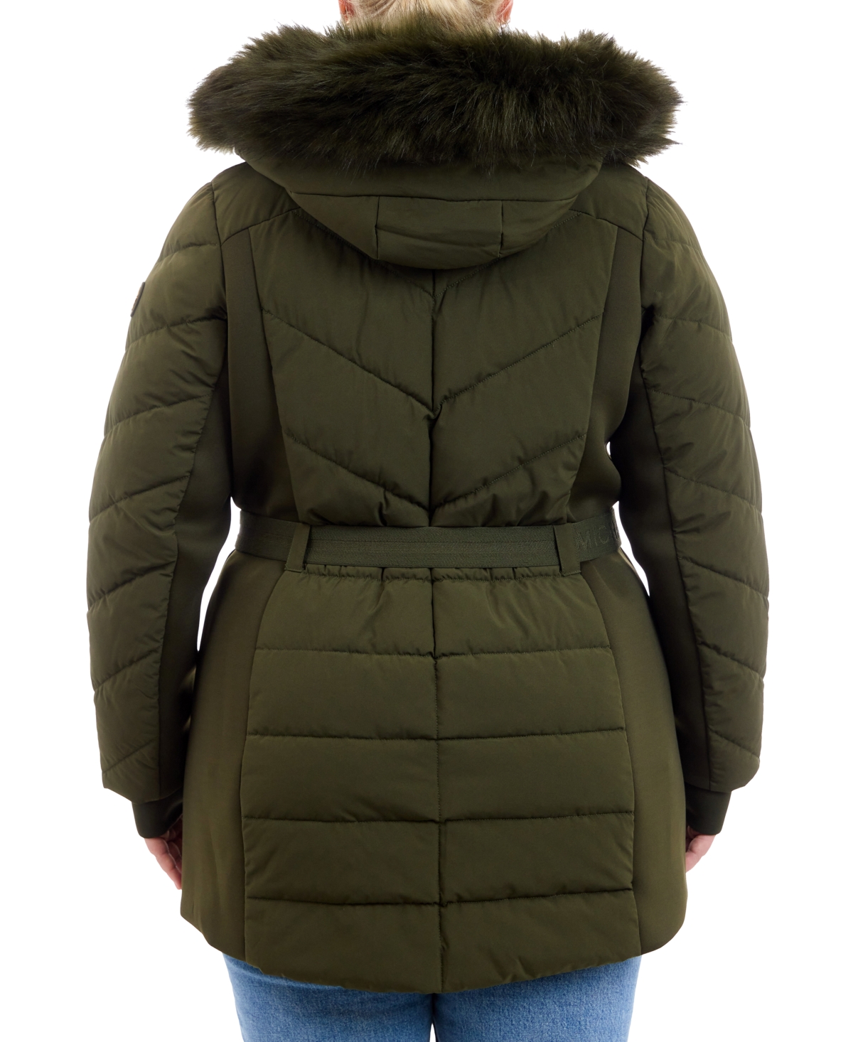 Michael Michael Kors Plus Size Belted Faux-Fur-Trim Hooded Puffer Coat