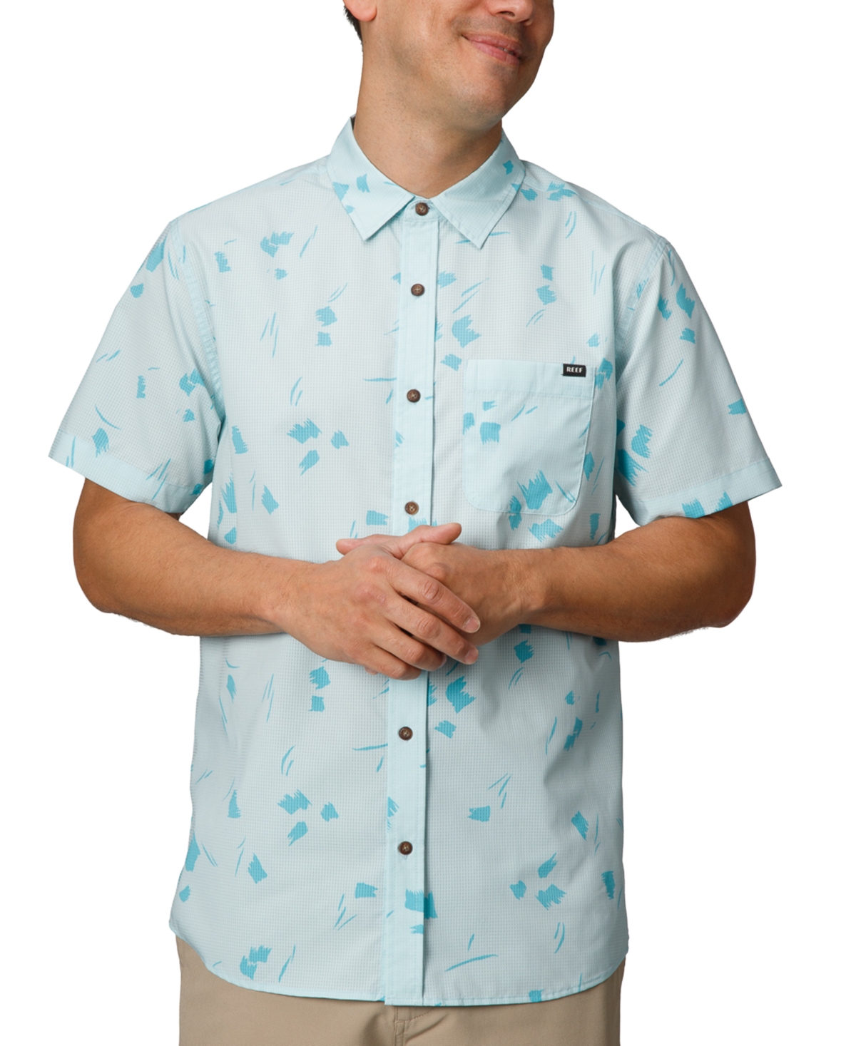 Reef Men's Colton Short Sleeve Button-Front Perforated Printed Shirt