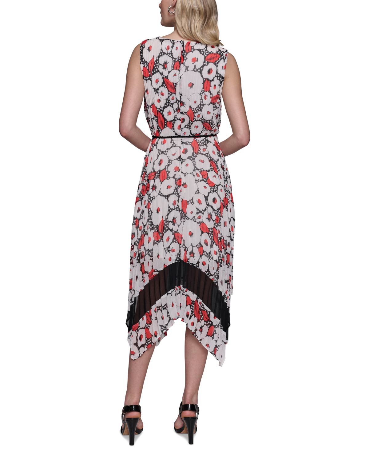 Shop Karl Lagerfeld Women's Floral Crinkle-chiffon Midi Dress In Blk Apple