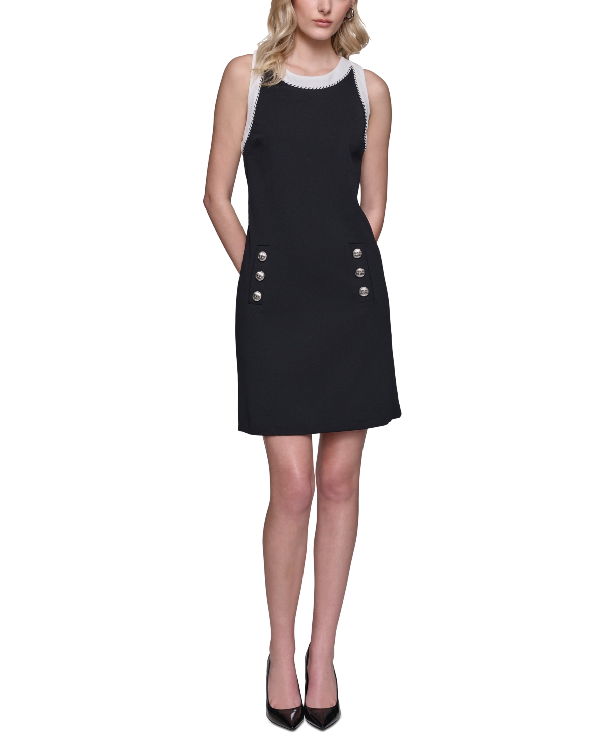 Shop Karl Lagerfeld Women's Two-tone Scuba-crepe Dress In Blk,sft Wt