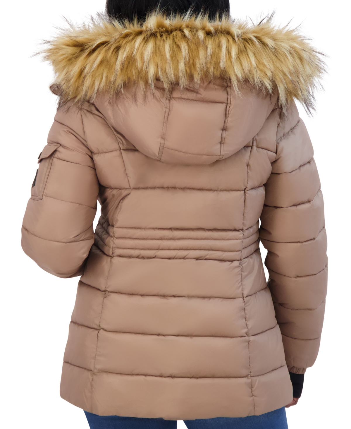 Steve Madden Juniors' Faux-Fur-Trim Hooded Puffer Coat, Created for Macy's