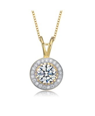 Sterling Silver Round-cut Cubic Zirconia Stud Pendant Necklace