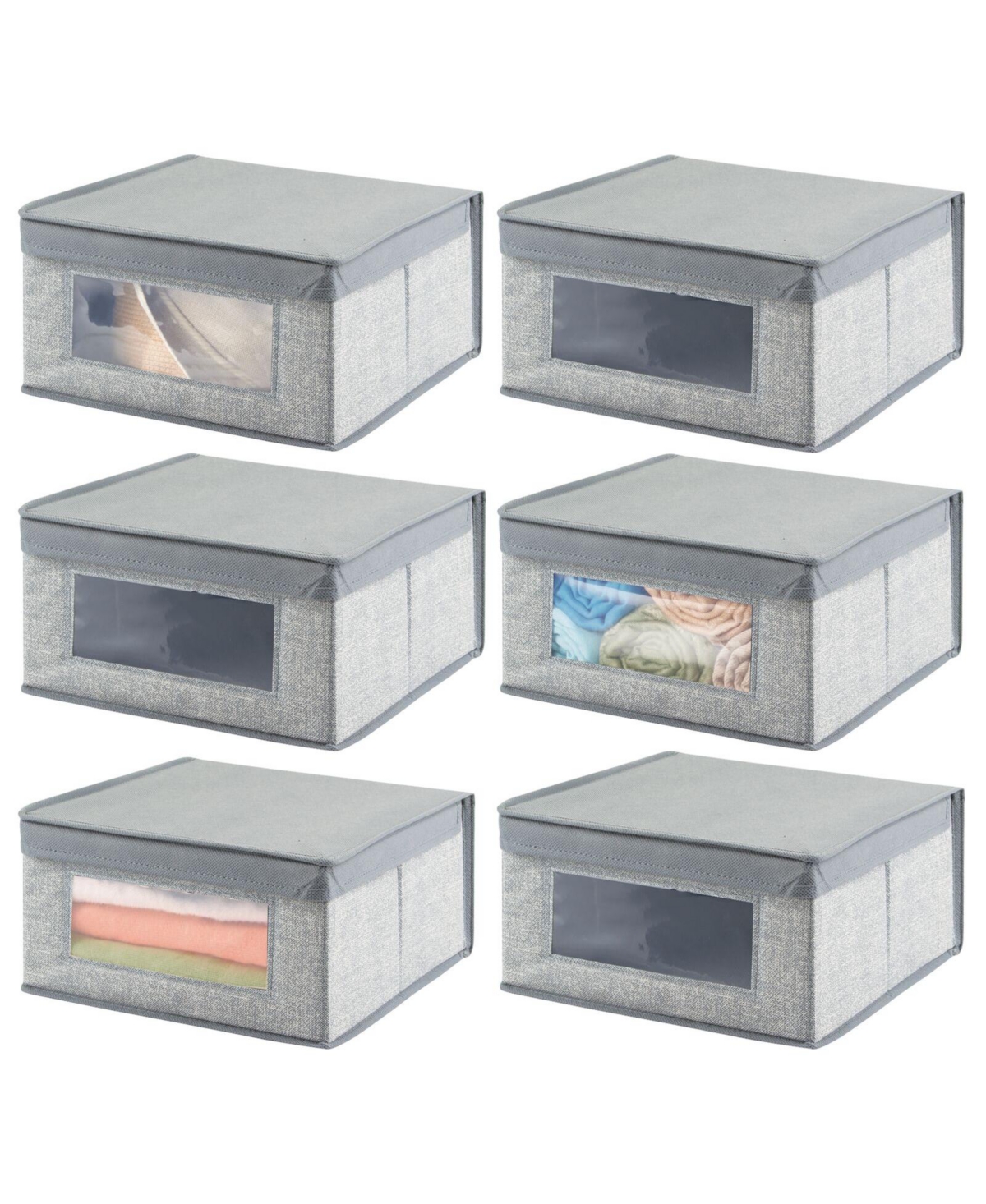 Fabric Closet Box with Window/Lid, 6 Pack - Charcoal / black
