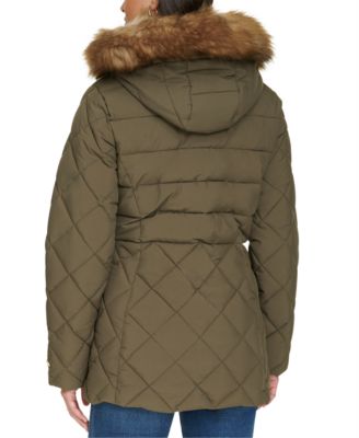 Women's Bibbed Faux-Fur-Trim Hooded Puffer Coat