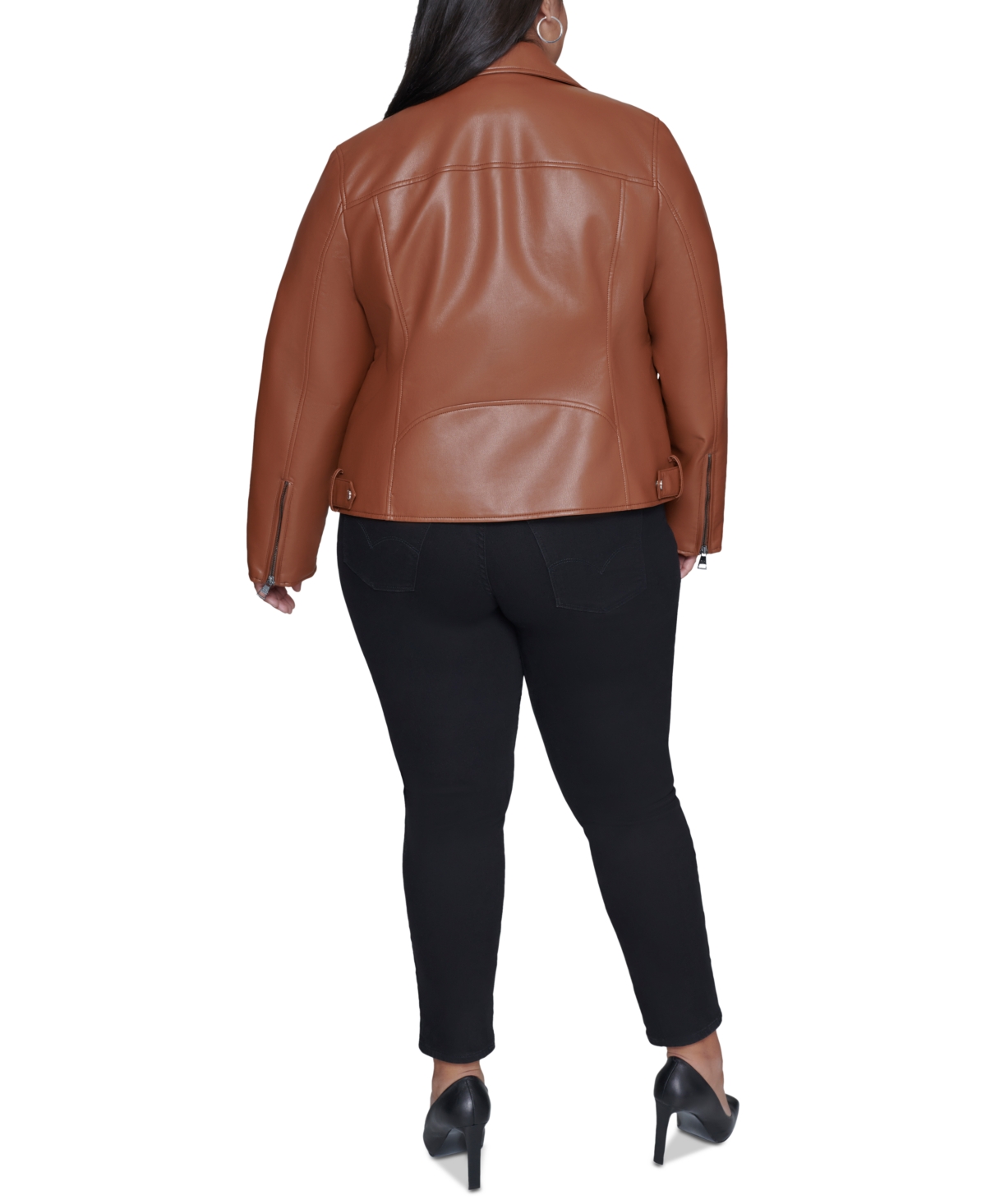Karl Lagerfeld Paris Plus Size Faux-Leather Asymmetric Moto Coat, Created for Macy's