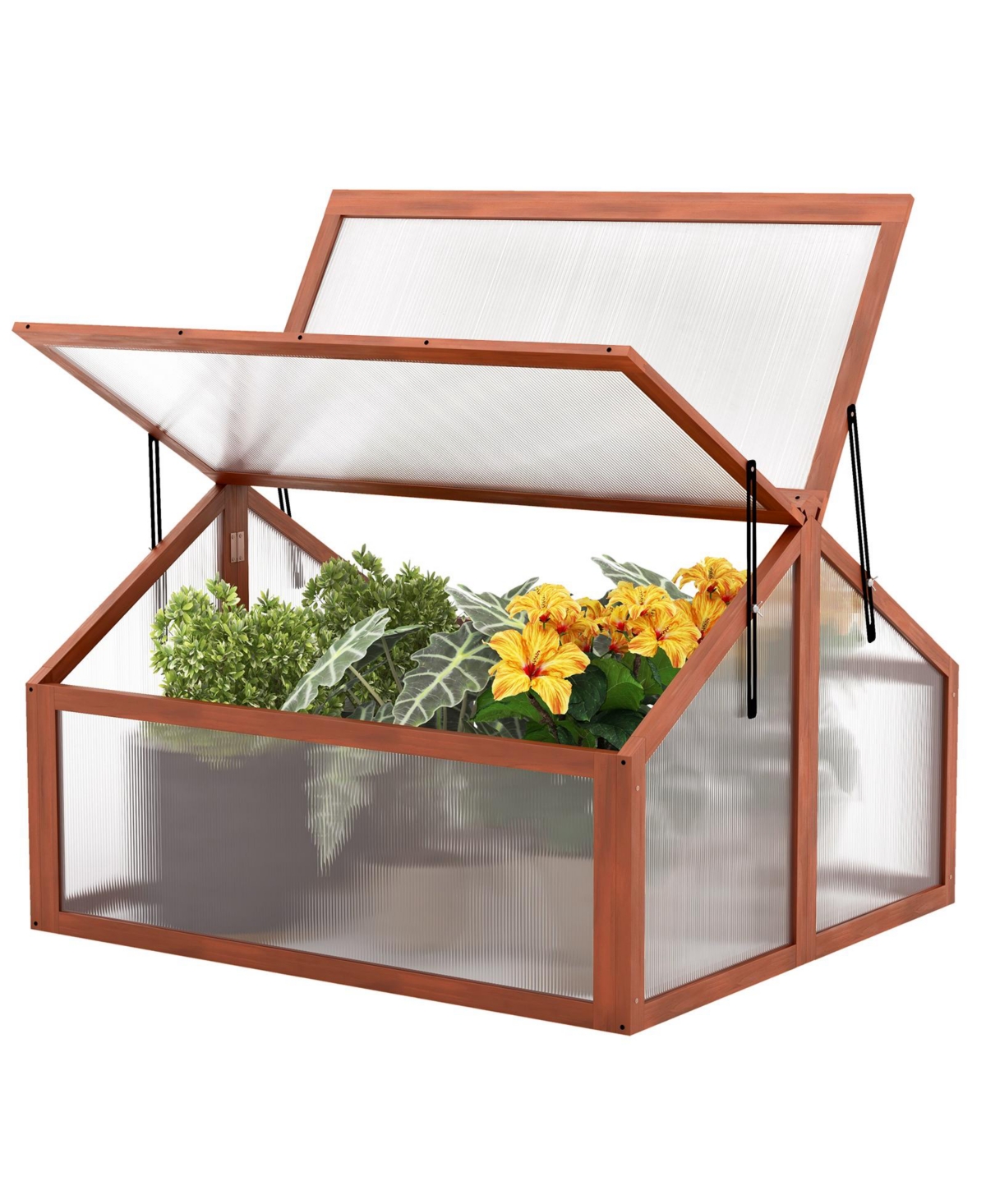 Double Box Garden Wooden Greenhouse - Open Brown