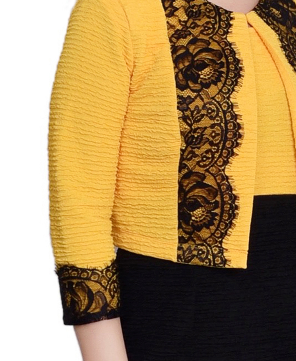 Shop Ny Collection Petite Lace-detail 2 Piece Textured Knit Dress Set In Lemon Black