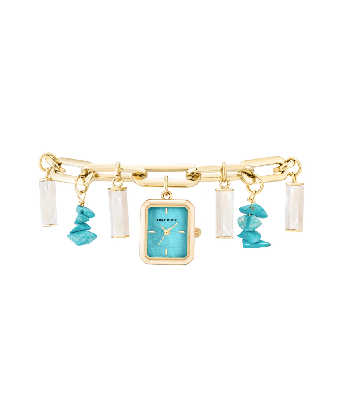Women's Quartz Gold-Tone Alloy Turquoise Charm Bracelet Watch, 18mm