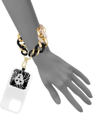 Women's Black and Ivory Acetate with Gold-Tone Alloy Metal Chain Link Wrist Strap designed for iPhone&reg; 