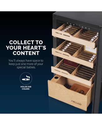 840 Count Electric Cigar Humidor, Built-in Humidification System with Opti-Temp Heating and Cooling Function, Precision Temperature, LED Lighting, and Peek-In Spanish Cedar Drawers