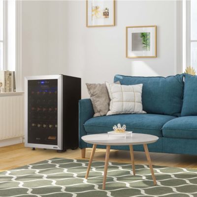 Freestanding 33 Bottle Compressor Wine Fridge in Stainless Steel, Adjustable Racks and Exterior Digital Thermostat