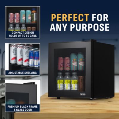 60 Can Beverage Fridge with Glass Door, Small Freestanding Mini Fridge in Black, Perfect for Beer, Snacks or Soda