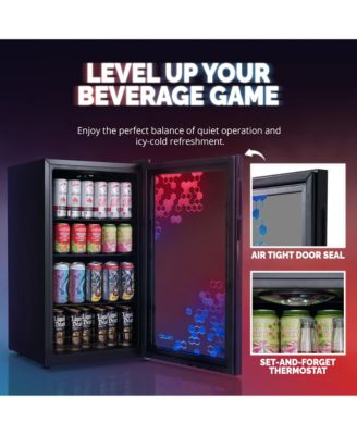 Prismatic Series 126 Can Beverage Refrigerator with RGB HexaColor LED Lights, Gaming Fridge, Mini Fridge for Game Room, Party Festive Holiday Fridge with Remote Control and Adjustable Shelves for Beer, Soda or Other Beverages / Drinks