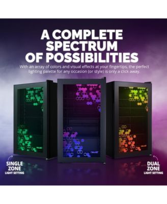 Prismatic Series 126 Can Beverage Refrigerator with RGB HexaColor LED Lights, Gaming Fridge, Mini Fridge for Game Room, Party Festive Holiday Fridge with Remote Control and Adjustable Shelves for Beer, Soda or Other Beverages / Drinks