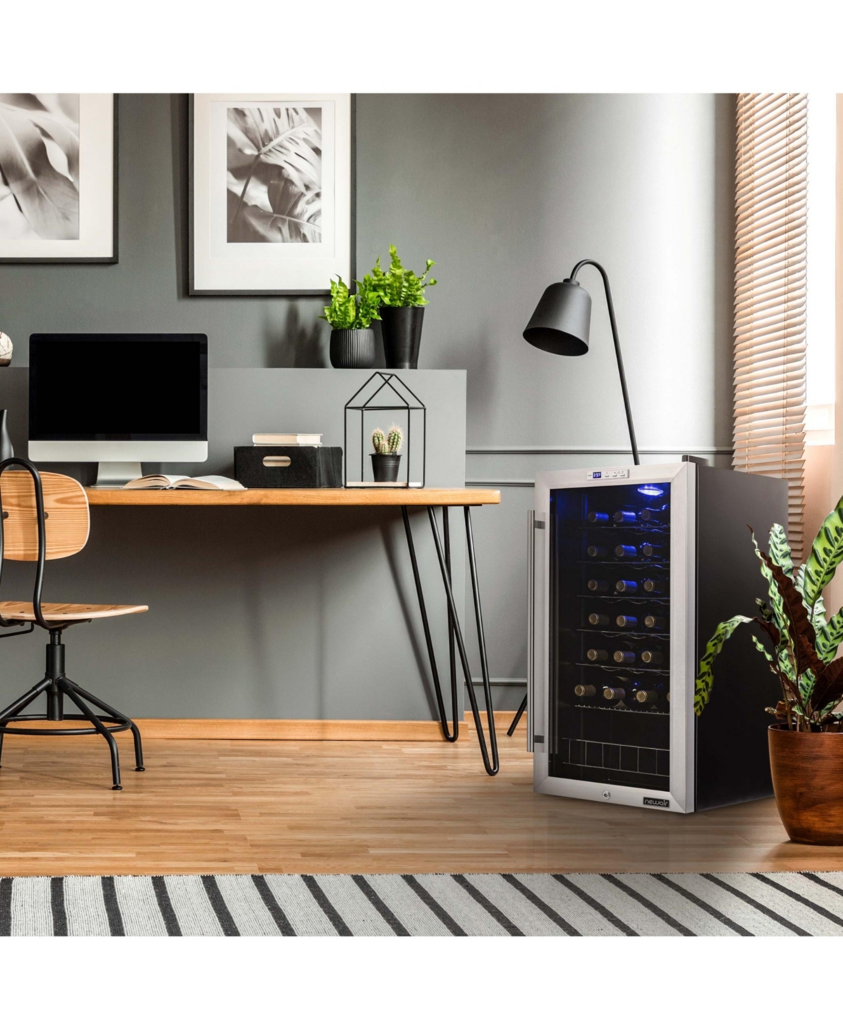 Newair Freestanding 27 Bottle Compressor Wine Fridge in Stainless Steel, Adjustable Chrome Racks and Exterior Digital Thermostat