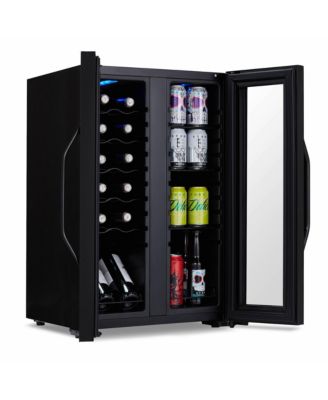 Shadow Series Wine Cooler Refrigerator 12 Bottle & 39 Can Dual Temperature Zones, Freestanding Mirrored Wine and Beverage Fridge with Double-Layer Tempered Glass Door & Compressor Cooling