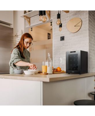 Shadow-T Series Wine Cooler Refrigerator, 12 Bottle Countertop Mirrored Compact Wine Cellar with Triple-Layer Tempered Glass Door, Vibration-Free & Ultra-Quiet Thermoelectric Cooling for Reds, Whites, and Sparkling Wine, Mini Wine Fridge