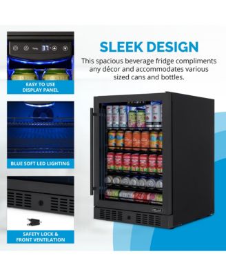 24" Beverage Refrigerator Cooler, 177 Can Black Stainless Steel with Triple-Layer Tempered Glass Door, Built-in Counter or Freestanding Fridge, Compressor Cooling, with Precision Digital Temperature Control