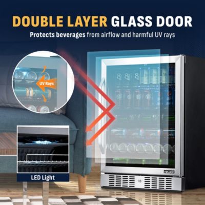 24" Built-in 177 Can Beverage Fridge in Stainless Steel with Precision Temperature Controls and Adjustable Shelves