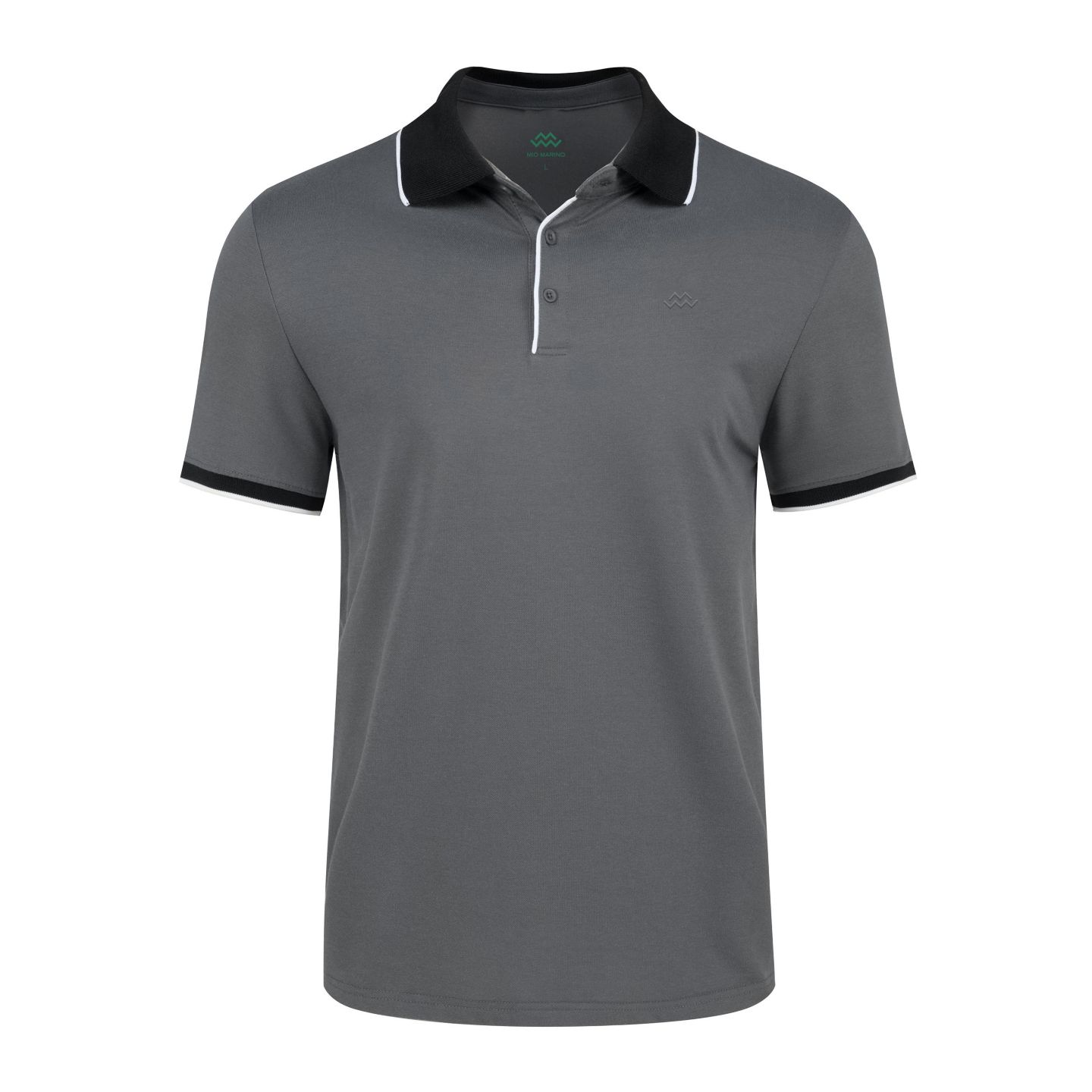 Мужское поло Mio Marino Classic-Fit Cotton-Blend Pique Polo Shirt with Contrast Collar, цвет: Угольный серый — фото 6