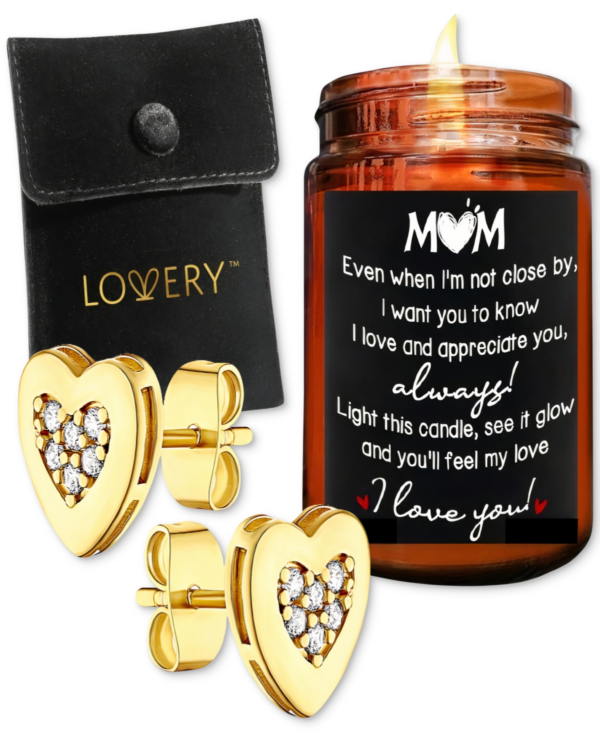 3-Pc. Heart Earrings & "Love You Mom" Candle Gift Set