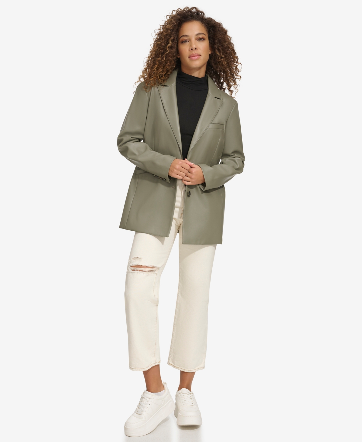 Shop Levi's Women's Single-breasted Faux-leather Blazer In Sage