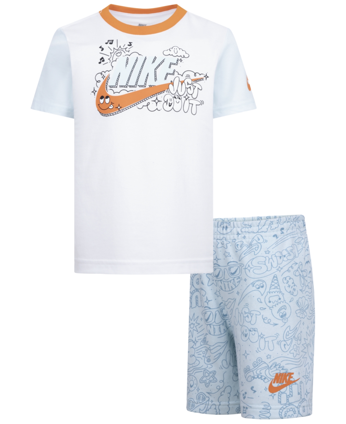 Shop Nike Little Boys Futura Logo Graphic T-shirt & French Terry Shorts, 2 Piece Set In Gglacier