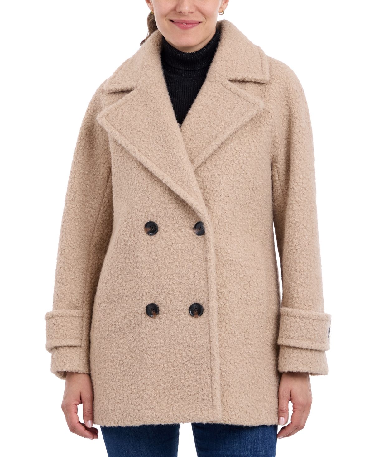 Women's Double-Breasted Coat - Black/White