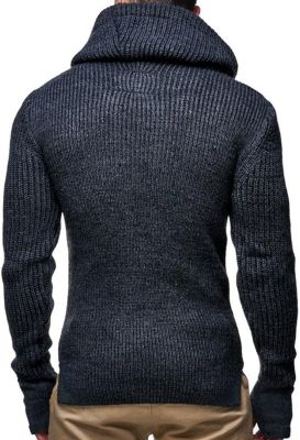 Men's Cowl Neck Knitted Pullover with Thumbhole Cuffs