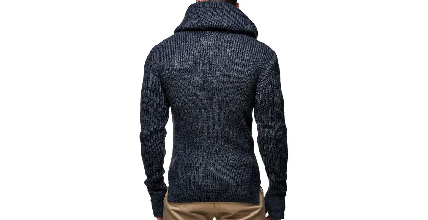 Мужской свитер Leif Nelson Cowl Neck Knitted Pullover with Thumbhole Cuffs, цвет: Антрацитовый — фото 2