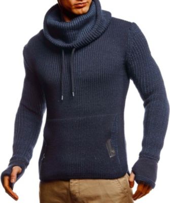 Men's Cowl Neck Knitted Pullover with Thumbhole Cuffs