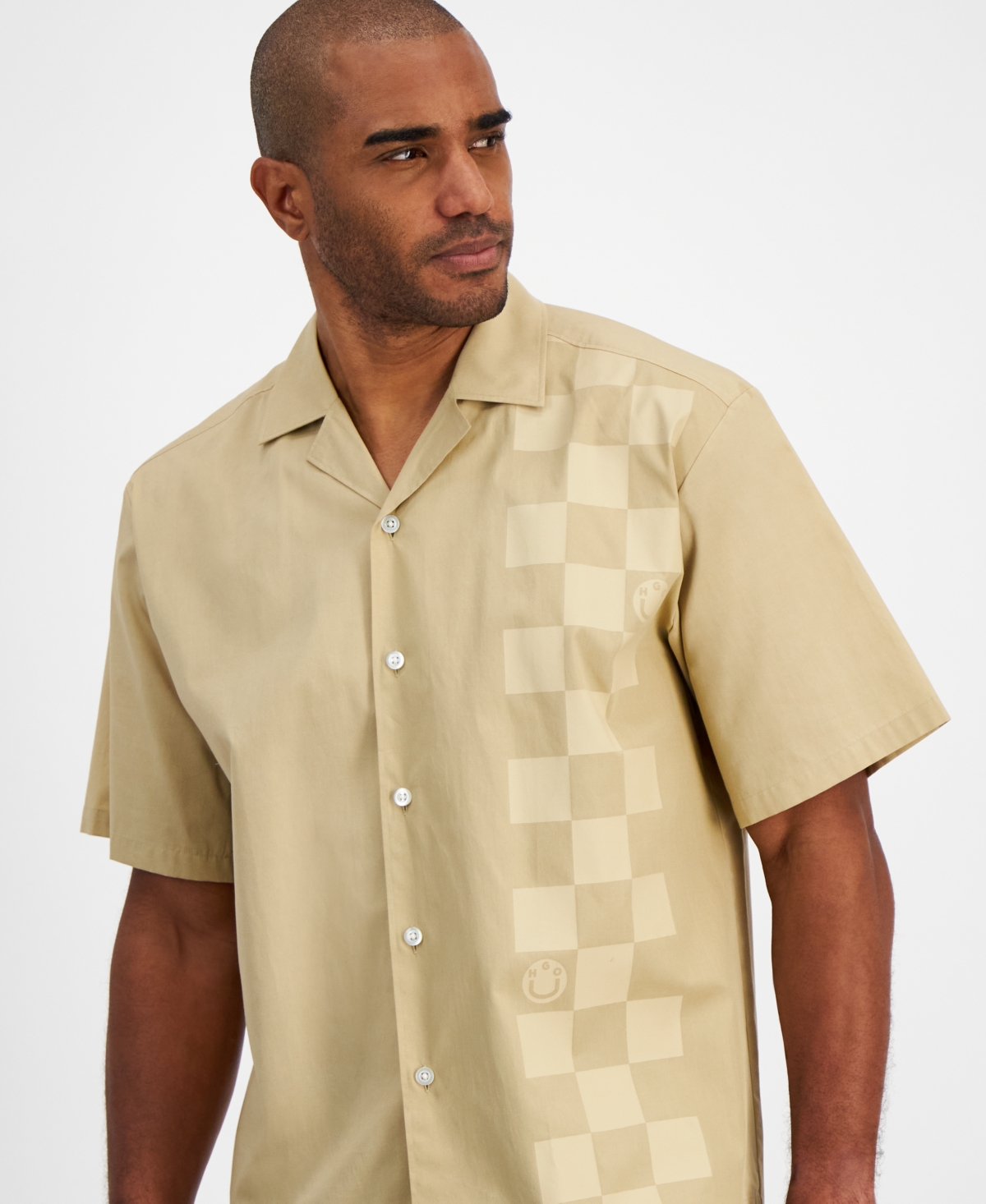 Hugo by Hugo Boss Men's Oversized Short Sleeve Check Button-Front Camp Shirt