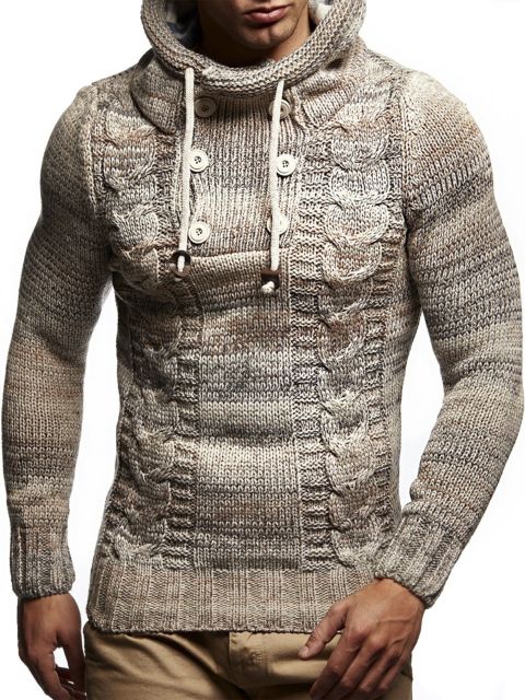 Мужское худи Leif Nelson Knit Sweater with Button Accents – Cable Knit Design, цвет: Бежевый