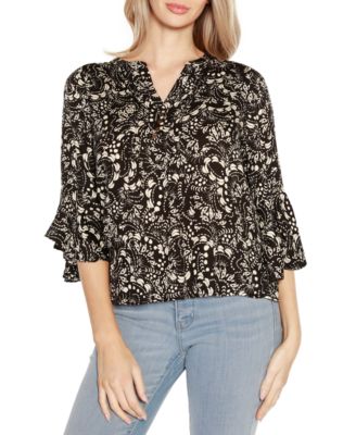 Black Label Printed Ruffle Sleeve Top